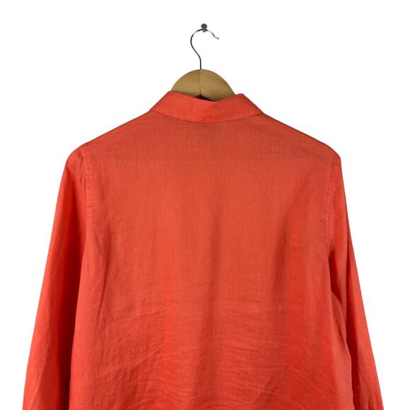 J. Jill Orange Linen Button Tunic Top Size Small Long Sleeves Simple Minimalist - Picture 4 of 12